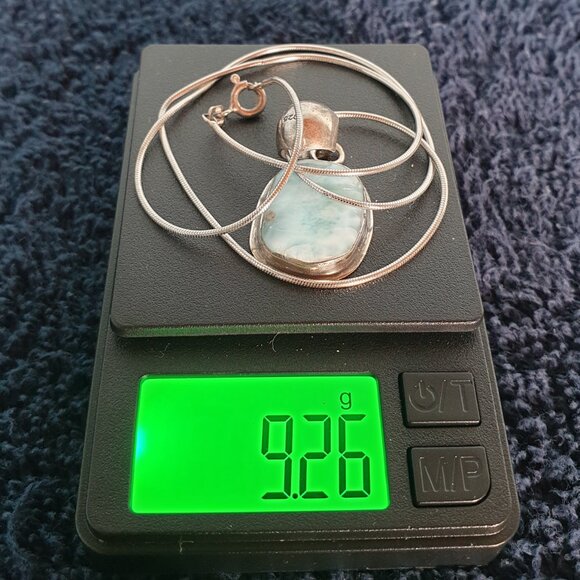 Elegant Vintage Italian 925 Sterling Silver Blue Larimar Pendant Necklace - Picture 12 of 14